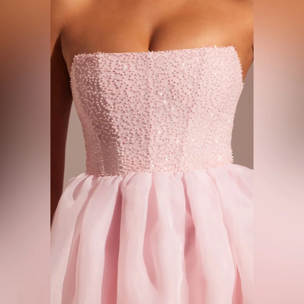 NWT Oh Polly Rosette Embellished Corset Tulle Skirt Midi Dress in Blush - Picture 4 of 10